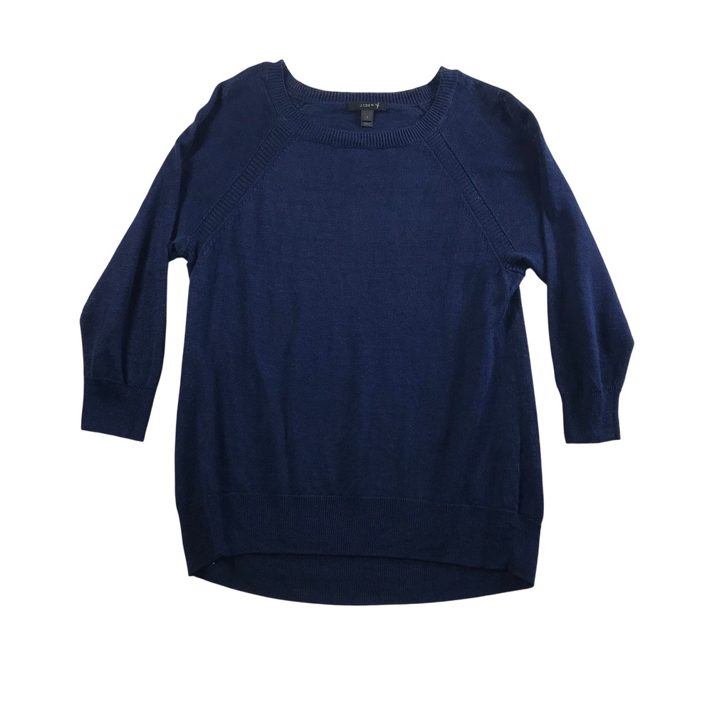 J.Crew Womens Navy Blue 100% Linen Raglan 3/4 Sleeve Sweater Size S A8089